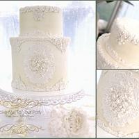 Buttercream and Lace Applique Wedding Cake. 