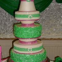 A 6TIER PEARLS & RUFFLES WEDDING CAKE