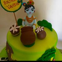 Krishna themed first bday cake