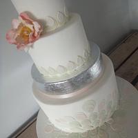 Silver leaf & Julia Rose Wedding cake