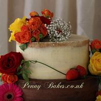 Colourful rustic wedding cake