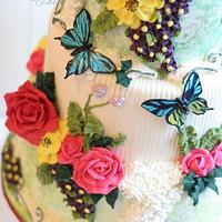 Spring theme with lots of royal icing flowers and gumpaste roses