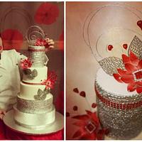 Imaginary red frowers wedding cake