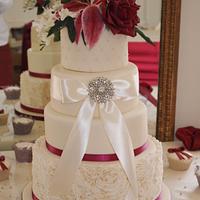 Ruffles and roses wedding cake
