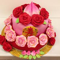 Chinese Oriental 80th birthday cake