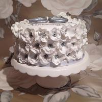 Ruffle flower silver anniversary cake 