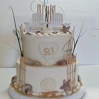 50th Anniversary Beach Wedding Cake
