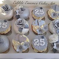 Silver wedding anniversary cupcakes