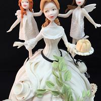 Porcelain doll and little angels