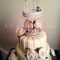 Ivory & Pink Vintage Birdcage Wedding Cake