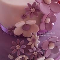 Purple and White 3 Tier Blossoms Wedding Cake