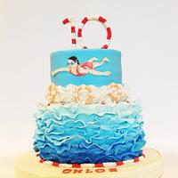 Swimming themed cake
