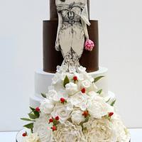 Wedding cake with hand painted bride