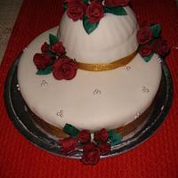 My first fondant cake and hand made Roses