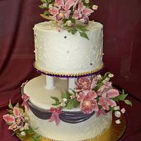 whimsical playful pink and purple wedding cake