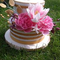 Golden stripes with pink flowers
