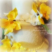 Yellow Orchids Wedding Cake