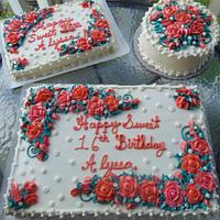 Coral and peach buttercream floral cakes