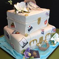 Suitcase and travel cake