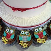 Mummy Owl and Owlets Baby Shower Cake