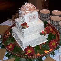 Square Wedding Cake with Gold Bow