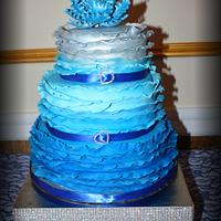 Ruffled Blue/Silver Ombre Bridal Shower Cake