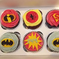 Batman cake and superhero cupcakes