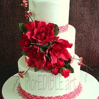 Power of Bond-  Bold Red Wedding Cake