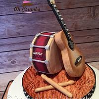 guitar and drum cake