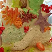 Beach and Coral Wedding Cake