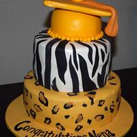 Cheetah Zebra Graduation Cake