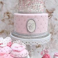 Pretty pink cake and cupcakes 