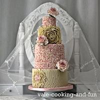 4 tier Ivory Rosa Cake with Ruffles
