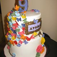 pom pom and butterflies cake