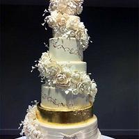 6 Tier Spiral Cascading Peonies & Roses Wedding Cake