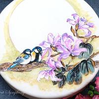 Bauhinias with hand painted birds 