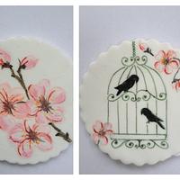 Hand painted Cherry Blossoms and birdcage