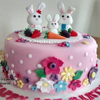 1st Birthday cake with bunnies & flowers x