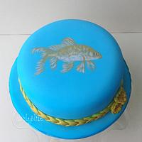 Cake hat with drawing fish