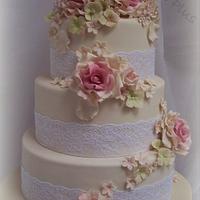 Pink and Ivory wedding cake