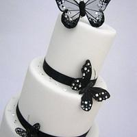 4 Tier Black & White Butterfly Wedding Cake