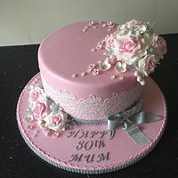 Lace and roses birthday cake 