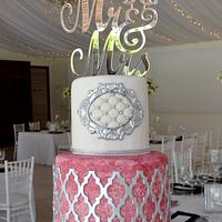 Navy blue and pink wedding cake
