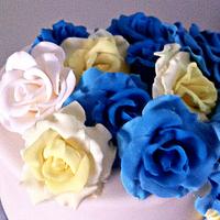Blue and Yellow Rose Wedding Cake
