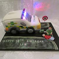 Ambulance cake with real Flashing lights.