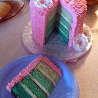 Pink Ruffle and Blue/Green Ombre Cake
