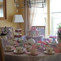 Gift box cake and tea party dessert table 