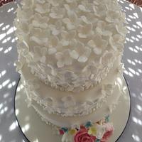 Vintage rose, hydrangea and peonie wedding cake