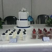 Blue peony wedding cake
