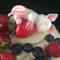 Naked fruit cake with sleepy mouse